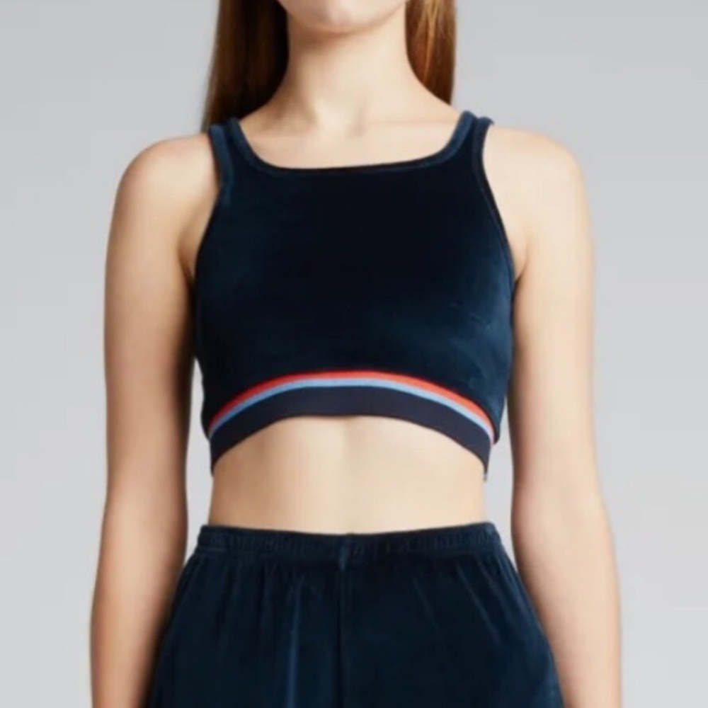 KULE Navy Selena Velour Stripe Crop Top